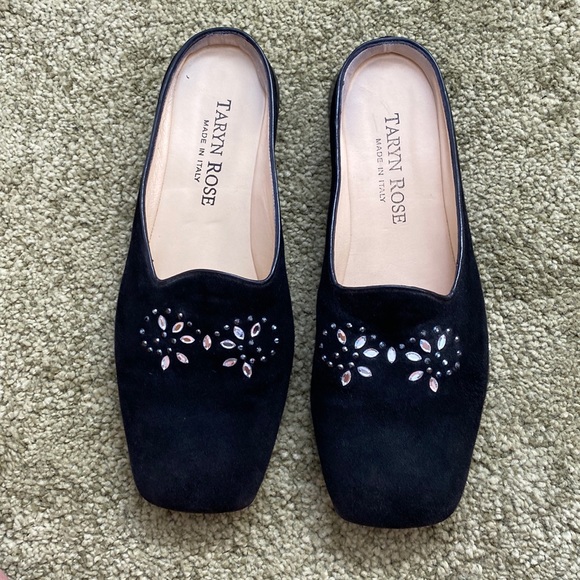 Taryn Rose Shoes - Women’s Used Suede Taryn Rose Made In Italy Black Mules Size 37 1/2